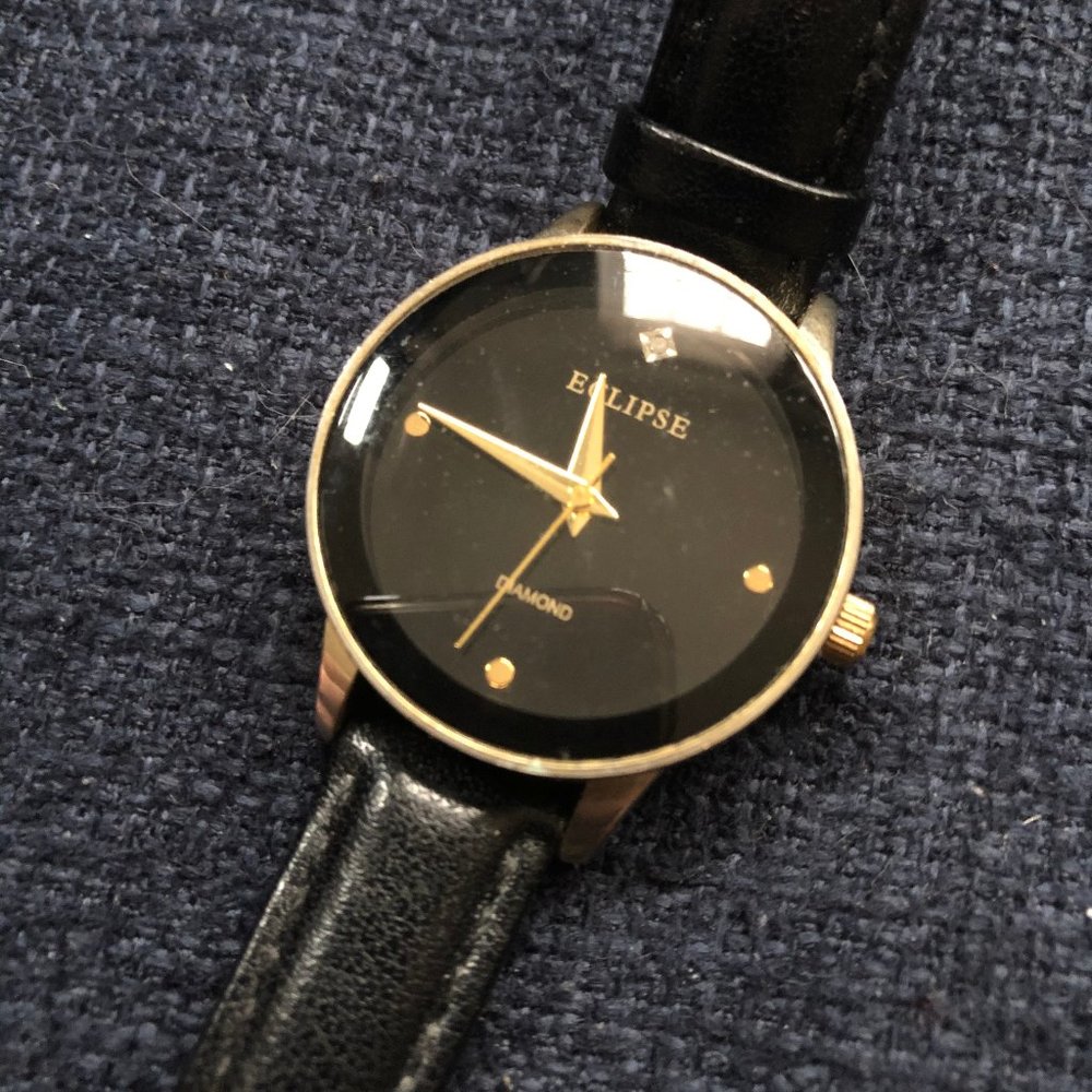 Eclipse Diamond Women's Black and Gold Wristwatch